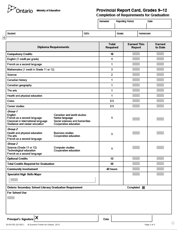 Provincial Report Card Page 2